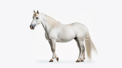 white horse standing on a white background the horse.Generative AI