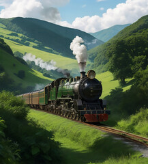 steam train in the countryside - obrazy, fototapety, plakaty
