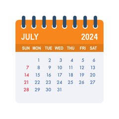 July 2024 Calendar Leaf. Calendar 2024 in flat style. Vector stock illustration