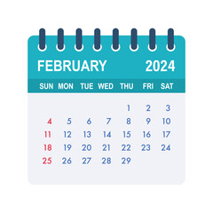 February 2024 Calendar Leaf. Calendar 2024 in flat style. Vector stock illustration