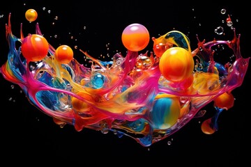 Liquid soap bubbles captured mid-burst, creating a multicolor splash - obrazy, fototapety, plakaty