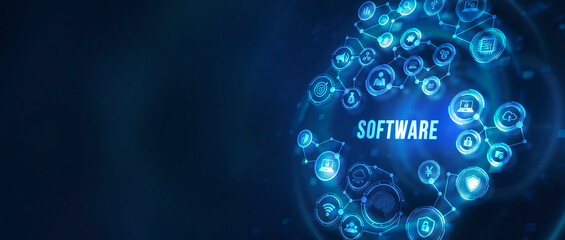 Internet, business, Technology and network concept. Software development and business process automation, internet and technology concept on virtual screen. 3d illustration