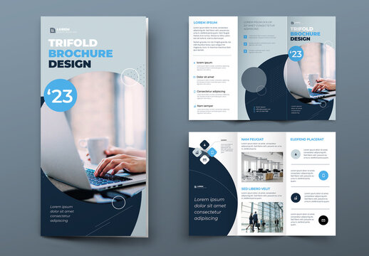 Trifold Brochure Layout with Blue flat Circle Elements