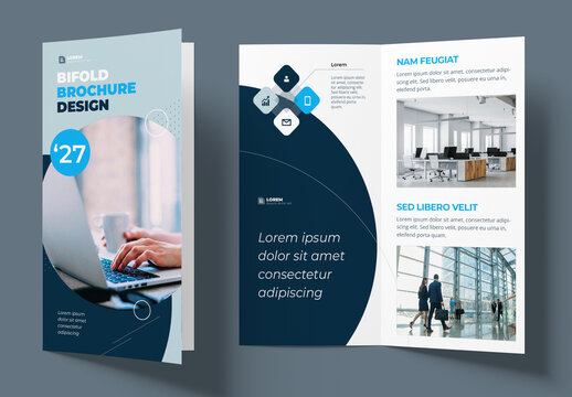 Business Bifold Layout with Blue flat Circle Elements