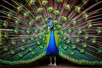 Obraz premium Peacock displaying its full spectrum of iridescent feathers