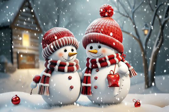 adorable couple of snowman, AI generated
