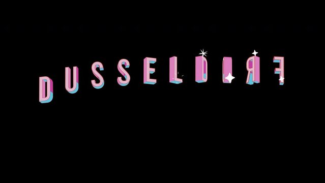 Bright letters jump merrily in the inscription DUSSELDORF city. Retro. Alpha channel black. Looped from frame 120 to 240, Alpha BW at the end