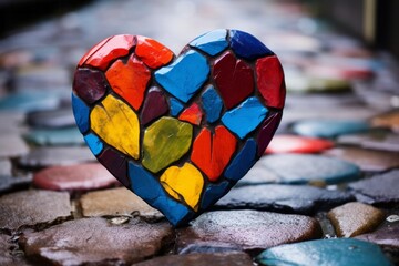 Colourful heart symbolising love and support for all, inclusive concept, unity, togetherness, diversity, acceptance, compassion, multicoloured heart, emotional connection, solidarity, universal love - obrazy, fototapety, plakaty