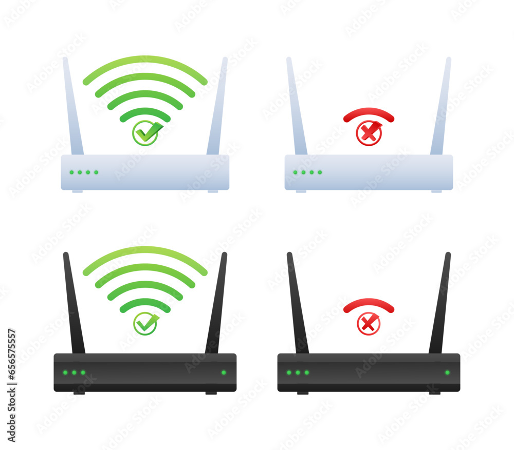 Canvas Prints Different wifi routers with different symbols. Network Wi-Fi router. Wireless ethernet modem. Vector stock illustration