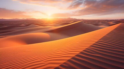 Fototapeta na wymiar Panoramic view of sandy dunes in the desert at sunset