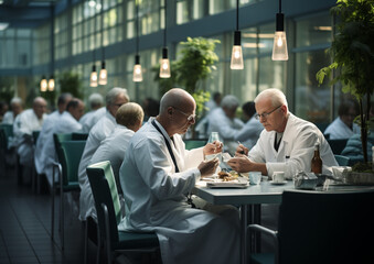 personel medyczny podczas lunchu w restauracji.