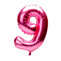 pink number 9 mylar helium birthday balloon on transparent isolated png background