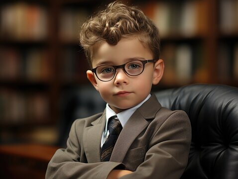 Little boy, looking cool in a suit, jacket and tie, in the style of a gangster or businessman, boss, chief