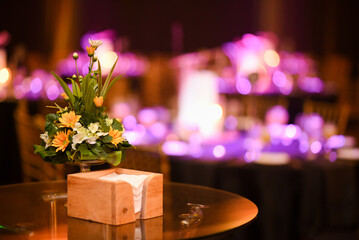 Flower ornament on a dinner table
