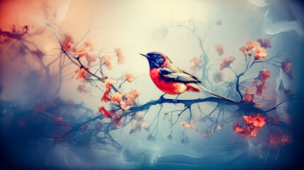 Birds in an Abstract Autumn Landscape Wallpaper Background Cover Digital Art Description AI  
