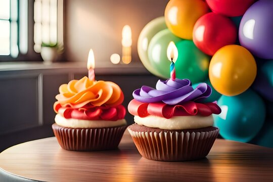 birthday cupcake with candles generated by AI