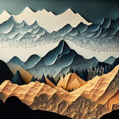 Snowy mountin range vector, oak forest mountain vector. Ai generated high quality mountain range illustration.