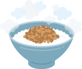 茶碗に盛られた、炊きたての納豆ご飯のイラスト