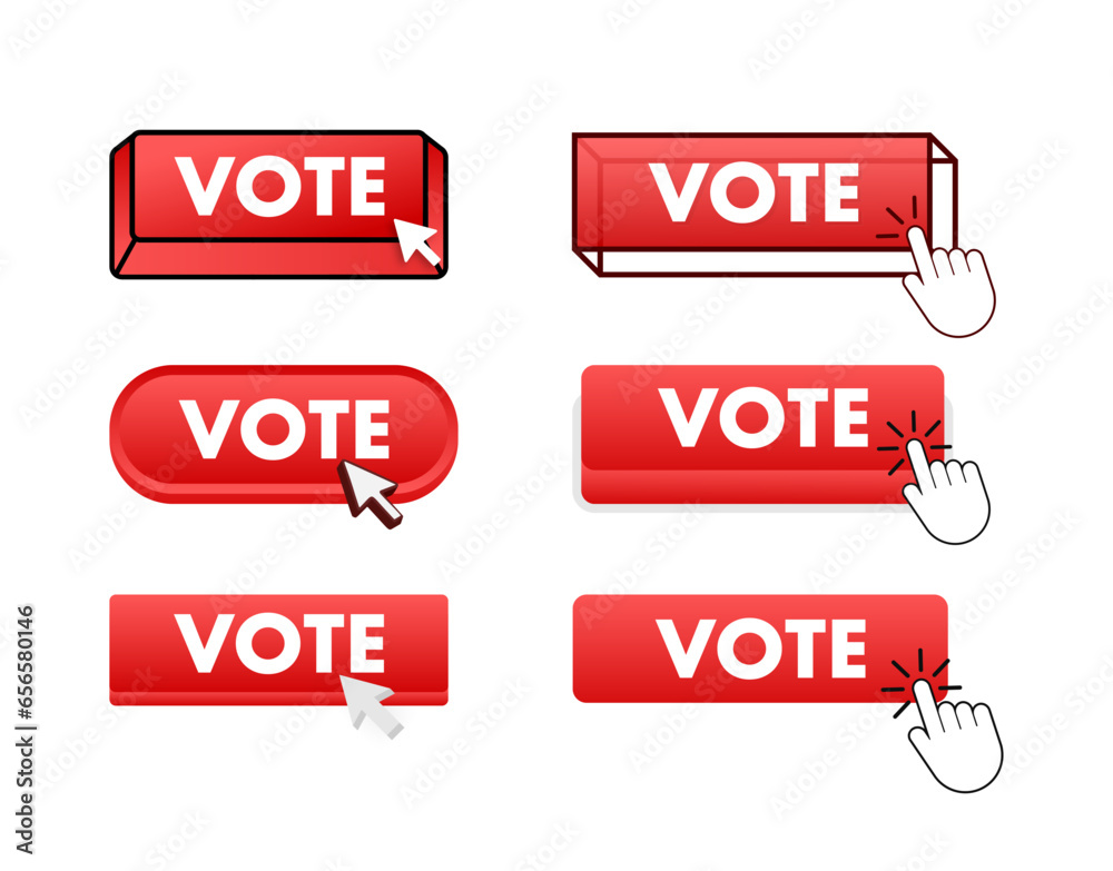 Poster Vote Button with pointer clicking. Vote web buttons set. User interface element in flat style. Vector stock illustration