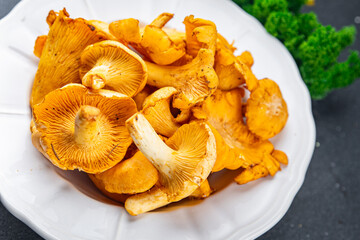 chanterelle mushrooms tasty mushroom fresh food snack on the table copy space food background rustic top view 