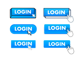 Login Button with pointer clicking. Login web buttons set. User interface element in flat style. Vector stock illustration