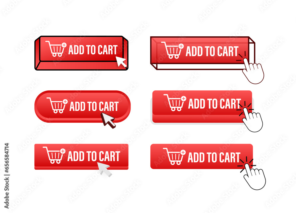 Poster add to cart button with pointer clicking. add to cart web buttons set. user interface element in fla