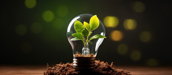 Sustainable energy sources using plant growth in bulbs with copyspace for text - obrazy, fototapety, plakaty