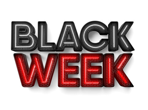 Black Week label black and red on transparent background in 3D Illustration