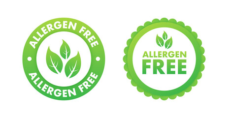 Allergen Free stamp. Non-allergenic products round ribbon label. Vector stock illustration