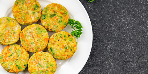 fresh cutlet vegetable vegetarian vegan food broccoli, carrots, potatoes, onions, vegetables appetizer meal food snack on the table copy space food background rustic