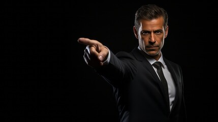 portrait of a businessman pointing with his finger