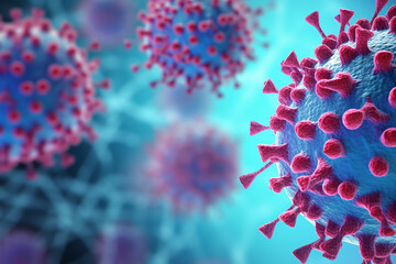 a 3d virus is shown in a blue background - obrazy, fototapety, plakaty