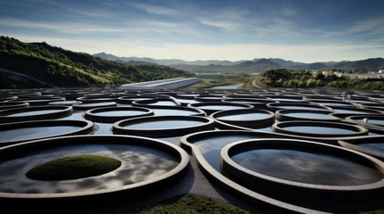 Foto op Canvas A wastewater treatment plant's clarifier tanks, separating solids from liquid © Textures & Patterns
