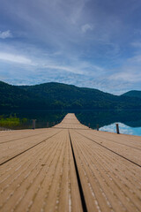 wooden bridge over lake