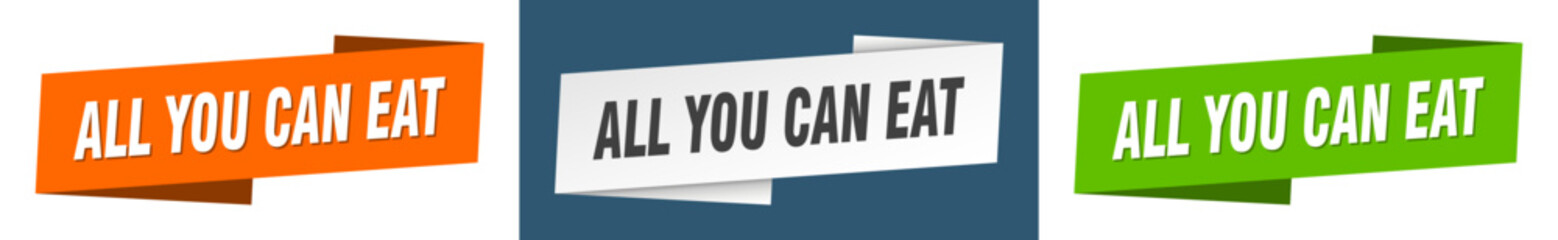 all you can eat banner. all you can eat ribbon label sign set