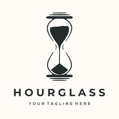 hourglass gravity vintage logo vector minimalist illustration design, sand glass flow watch logo design