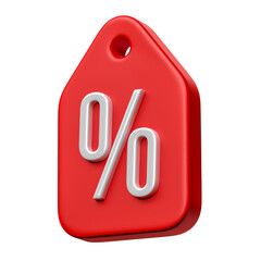 Tag with percentage symbol on transparent background in 3D Illustration