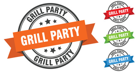 grill party stamp. round band sign set. label