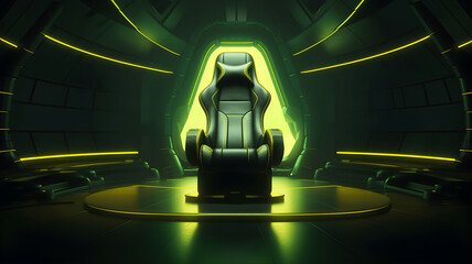 comfortable Gaming chair with neon lights and tech background