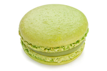 Macaron pistachio cookies isolated on a white background. French confection.