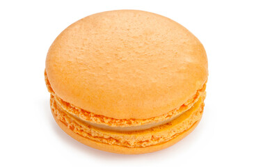 Macaron orange cookie isolated on a white background. French confection.