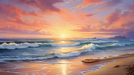 Naklejka na ściany i meble Spectacular sunset on a quiet beach.