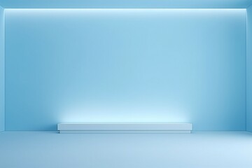 Universal Minimalistic Blue Presentation Background: Light Blue Interior Wall with Elegant Built-in Lighting and Sleek Flooring