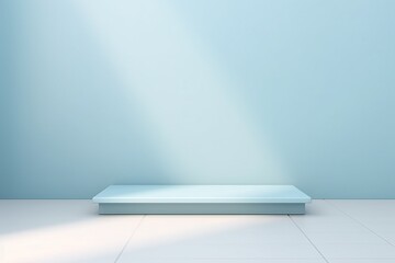 Universal Minimalistic Blue Presentation Background: Light Blue Interior Wall with Elegant Built-in Lighting and Sleek Flooring