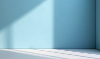 Universal Minimalistic Blue Presentation Background: Light Blue Interior Wall with Elegant Built-in Lighting and Sleek Flooring