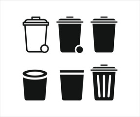Bin icon set. Trash can collection. Trash icons set. Web icon, delete button. Delete symbol flat style on white background - stock vector.
