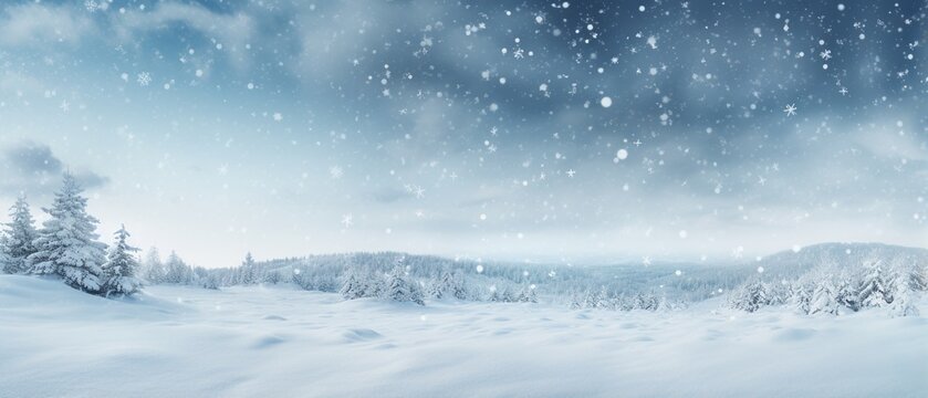 Winter Snowscape: Drifts and Flakes on Evening Blue Sky