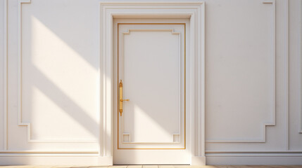 A white door with a silver handle and a light from the window