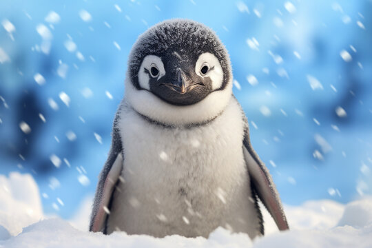 a cute penguin on a snow background