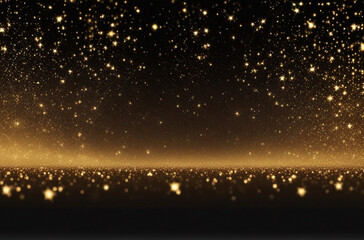 Fototapeta na wymiar Gold stardust shining particles on a dark abstract background